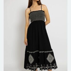 Zara Black Embroidered Swiss Dot Maxi Dress NWT Size Small